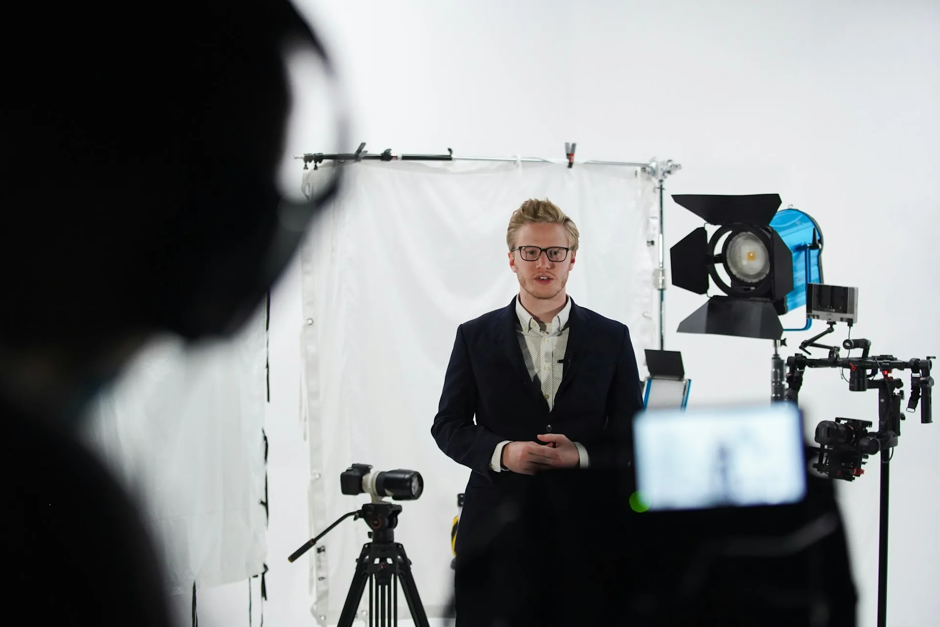 Professional camera in a production studio during a corporate shoot