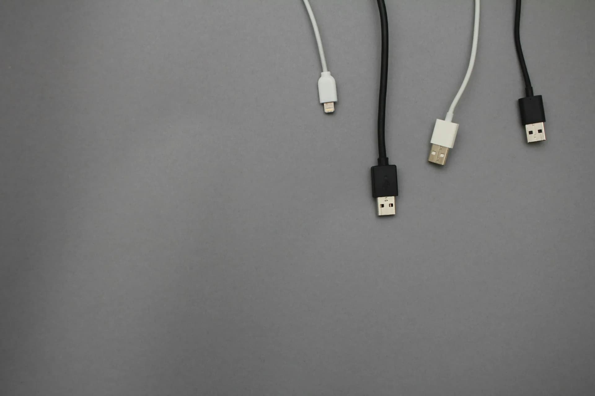 Cables USB y de datos preparados para transferir un archivo de vídeo