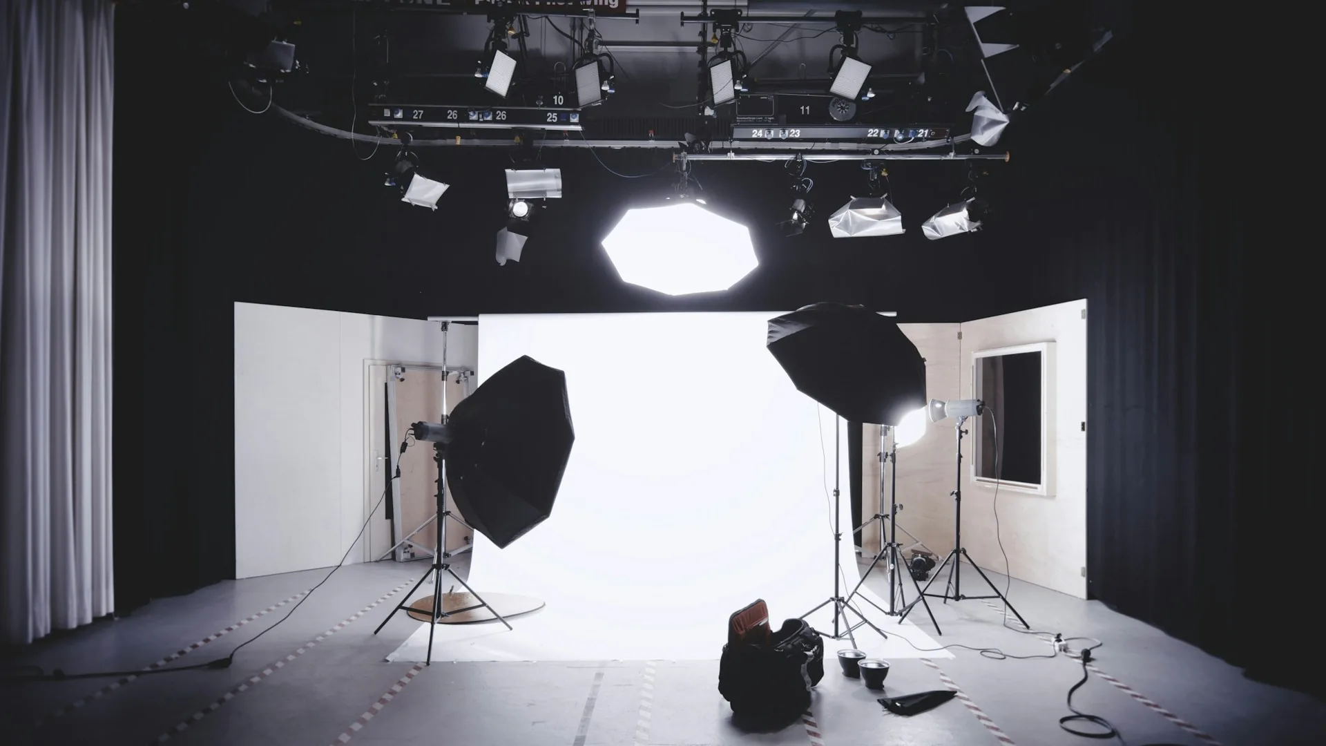 Lighting and camera equipment in a corporate video studio