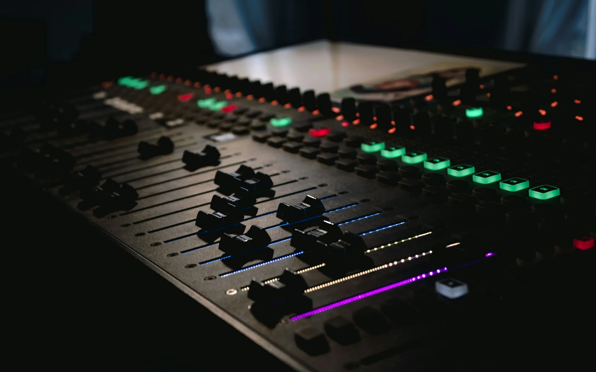 Mixing desk in a sound studio for video production