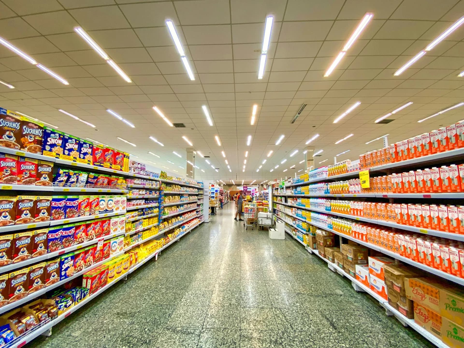 Store aisle with neatly organized product shelves